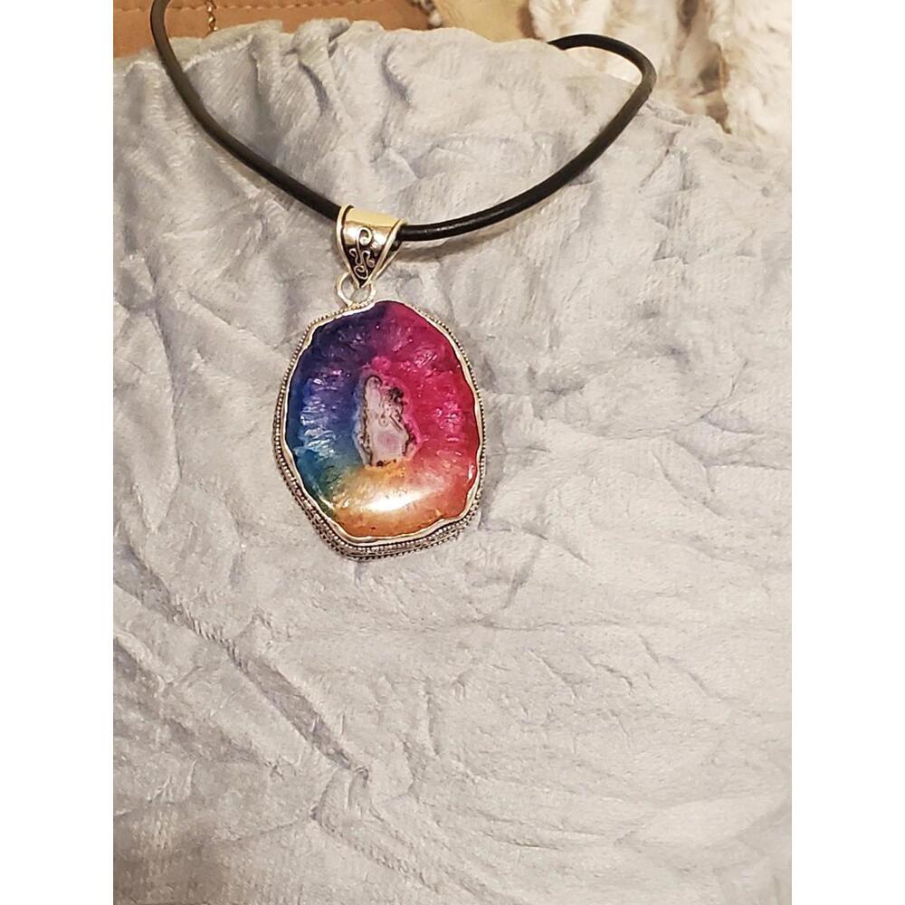 925 large solar rainbow quartz necklace - Picture 6 of 12